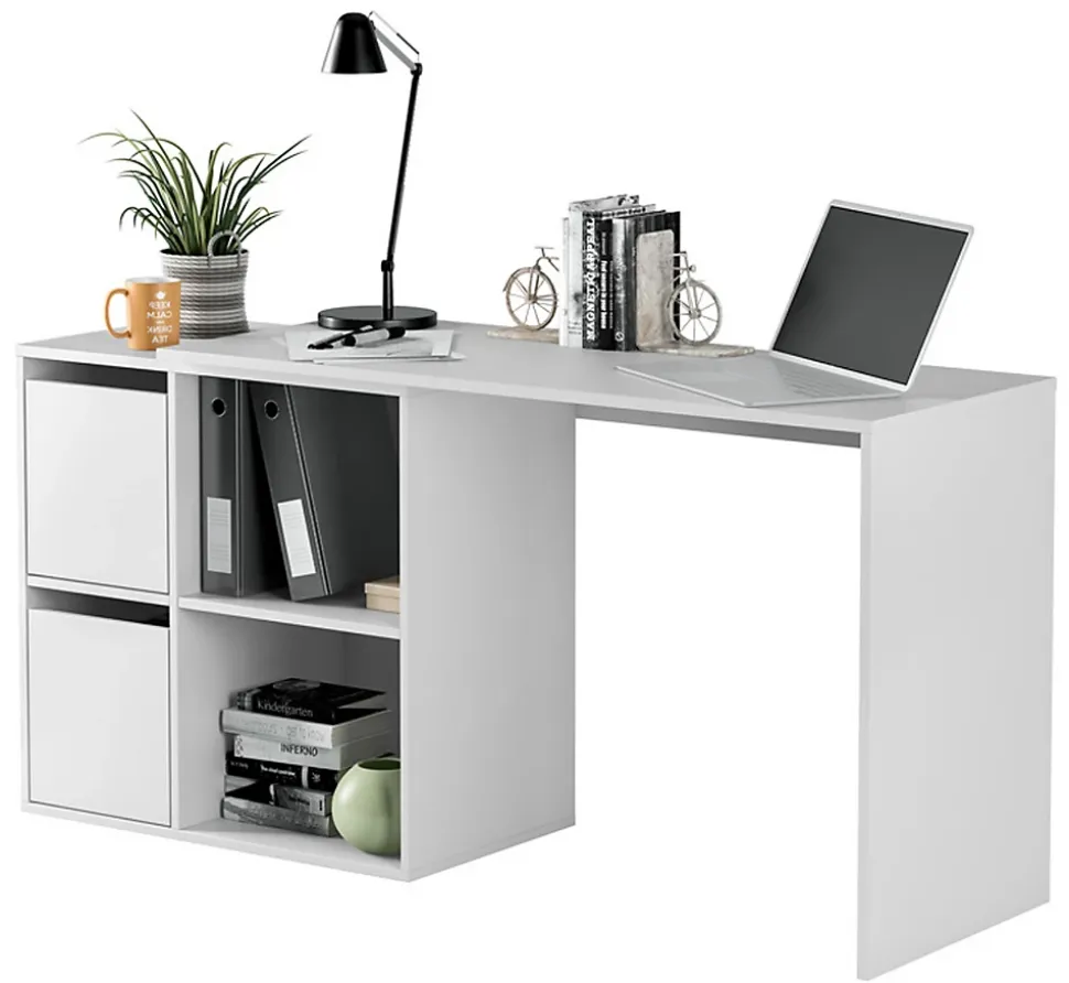 Bureau avec 2 niches et 2 portes coloris Blanc Artik en MDF - L. 120 x P. 77 x H. 74 cm