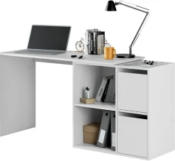 Bureau avec 2 niches et 2 portes coloris Blanc Artik en MDF - L. 120 x P. 77 x H. 74 cm
