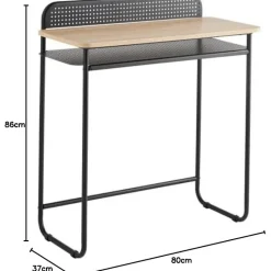 Bureau avec 1 étagère en bois naturel et métal noir 80 x 37 x 86 cm