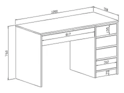 Bureau avec 5 tiroirs - Blanc brillant - JENEMI