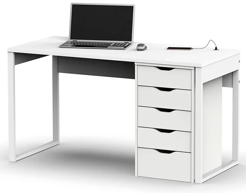 Bureau avec commode de rangement coloris blanc