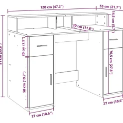 Bureau avec lumières LED blanc 120x55x91 cm bois d'ingénierie vidaXL