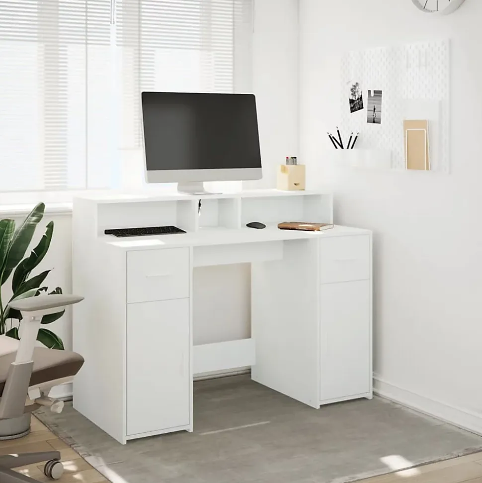 Bureau avec lumières LED blanc 120x55x91 cm bois d'ingénierie vidaXL