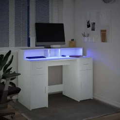 Bureau avec lumières LED blanc 120x55x91 cm bois d'ingénierie vidaXL