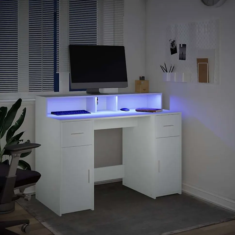 Bureau avec lumières LED blanc 120x55x91 cm bois d'ingénierie vidaXL