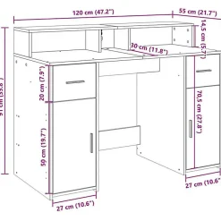 Bureau avec lumières LED blanc 120x55x91 cm bois d'ingénierie vidaXL