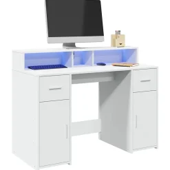Bureau avec lumières LED blanc 120x55x91 cm bois d'ingénierie vidaXL