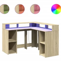 Bureau avec lumières LED chêne sonoma bois d'ingénierie vidaXL