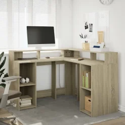 Bureau avec lumières LED chêne sonoma bois d'ingénierie vidaXL