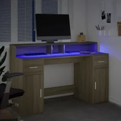 Bureau avec lumières LED chêne sonoma bois d'ingénierie vidaXL