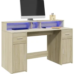 Bureau avec lumières LED chêne sonoma bois d'ingénierie vidaXL