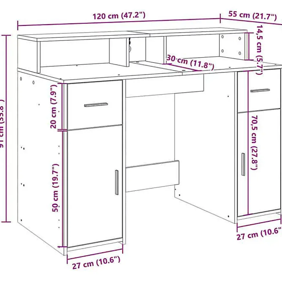 Bureau avec lumières LED chêne sonoma bois d'ingénierie vidaXL