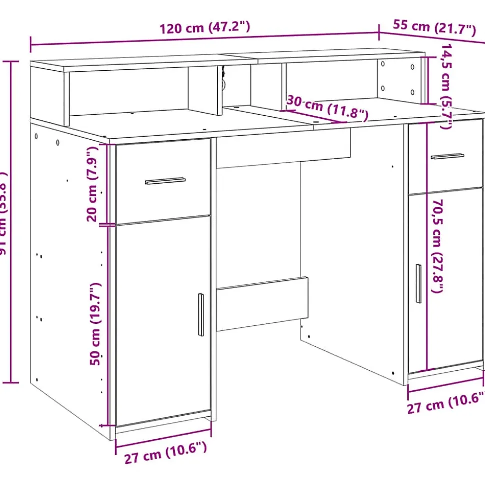 Bureau avec lumières LED chêne sonoma bois d'ingénierie vidaXL