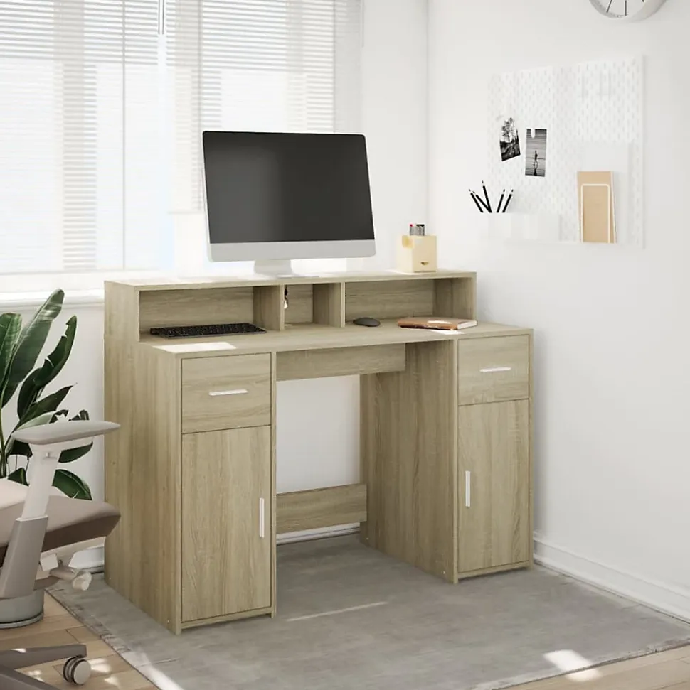 Bureau avec lumières LED chêne sonoma bois d'ingénierie vidaXL