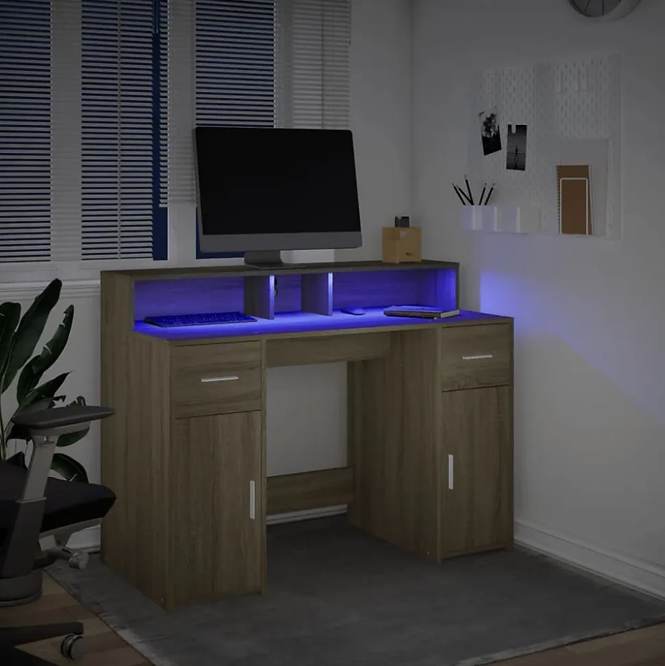 Bureau avec lumières LED chêne sonoma bois d'ingénierie vidaXL