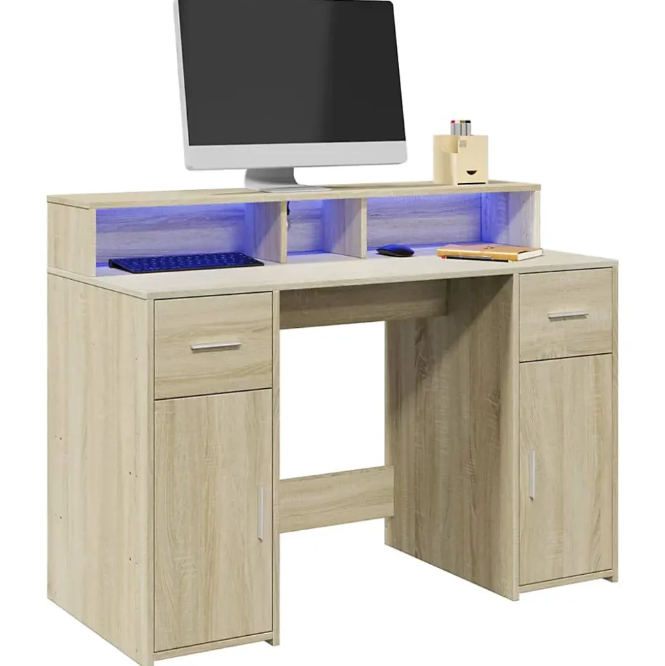 Bureau avec lumières LED chêne sonoma bois d'ingénierie vidaXL