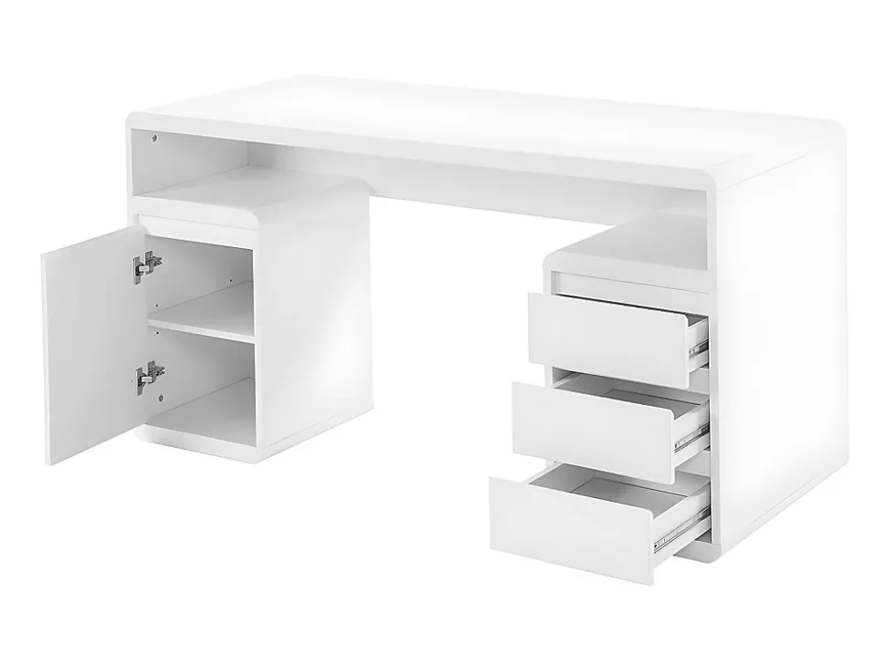 Bureau avec rangements SERGUEI - MDF laqué blanc