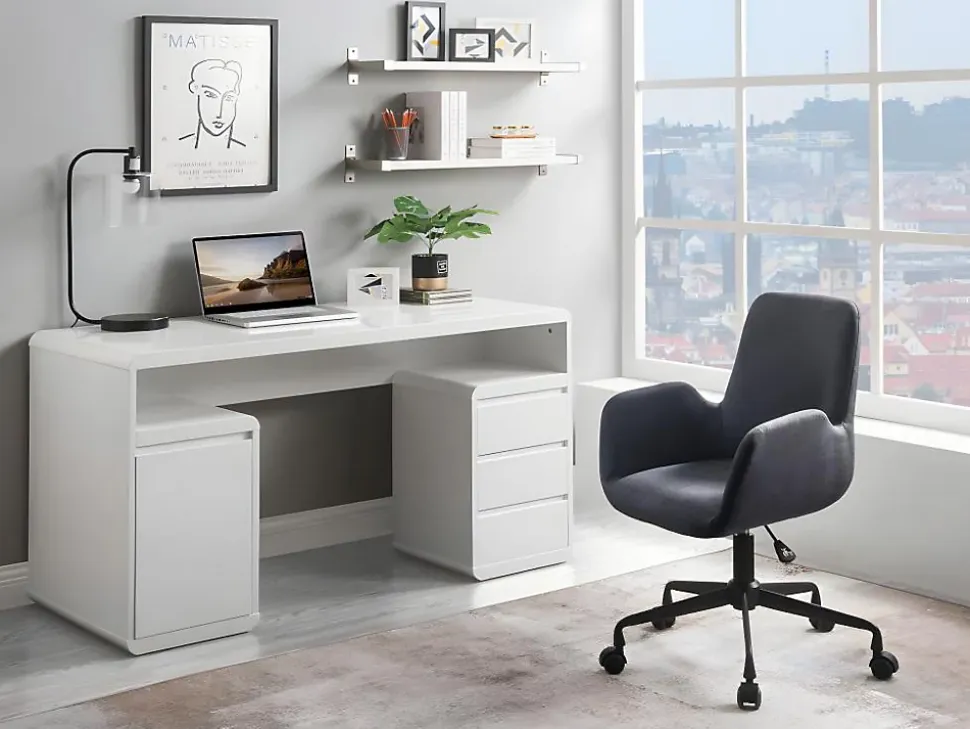 Bureau avec rangements SERGUEI - MDF laqué blanc