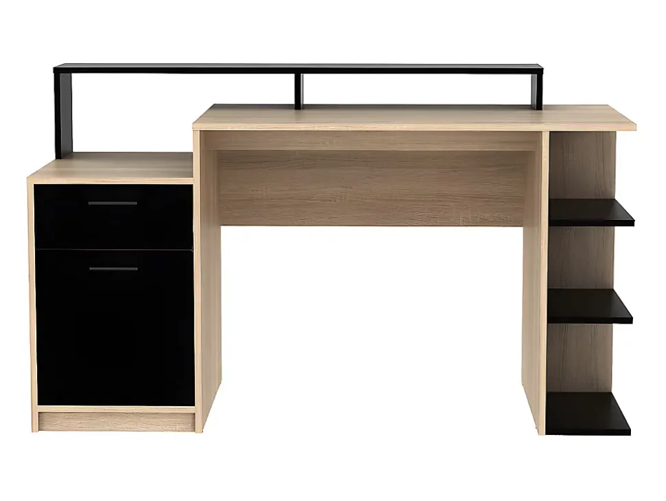 Bureau avec rangements ZACHARIE - Coloris : chêne et noir