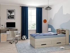 Bureau avec rangements ZACHARIE - Blanc et chêne