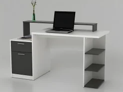 Bureau avec rangements ZACHARIE - Blanc et chêne