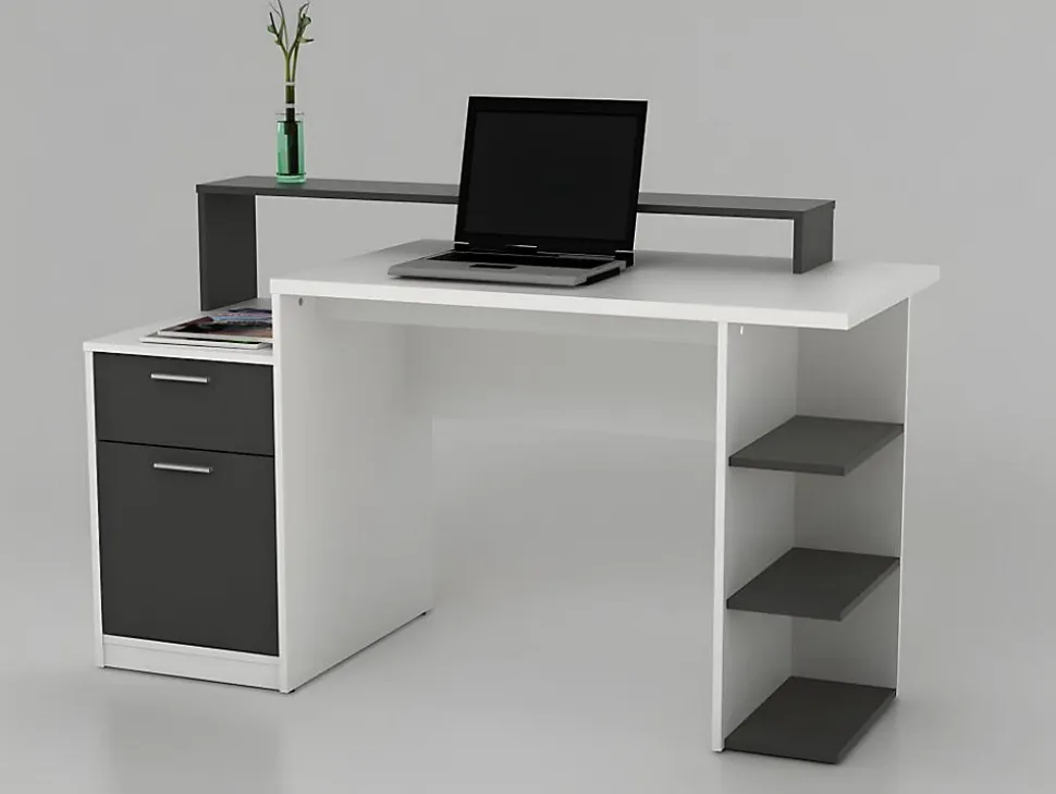 Bureau avec rangements ZACHARIE - Blanc et chêne
