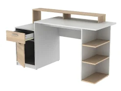 Bureau avec rangements ZACHARIE - Blanc et chêne