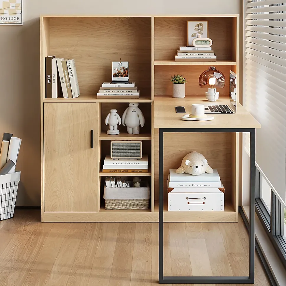 Bureau avec Étagères - Bureau Ordinateur avec Rangement Latéral - MDF Bois Naturel, 120x50x120 cm