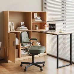Bureau avec Étagères - Bureau Ordinateur avec Rangement Latéral - MDF Bois Naturel, 120x50x120 cm