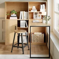 Bureau avec Étagères - Bureau Ordinateur avec Rangement Latéral - MDF Bois Naturel, 120x50x120 cm