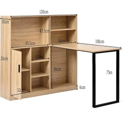 Bureau avec Étagères - Bureau Ordinateur avec Rangement Latéral - MDF Bois Naturel, 120x50x120 cm