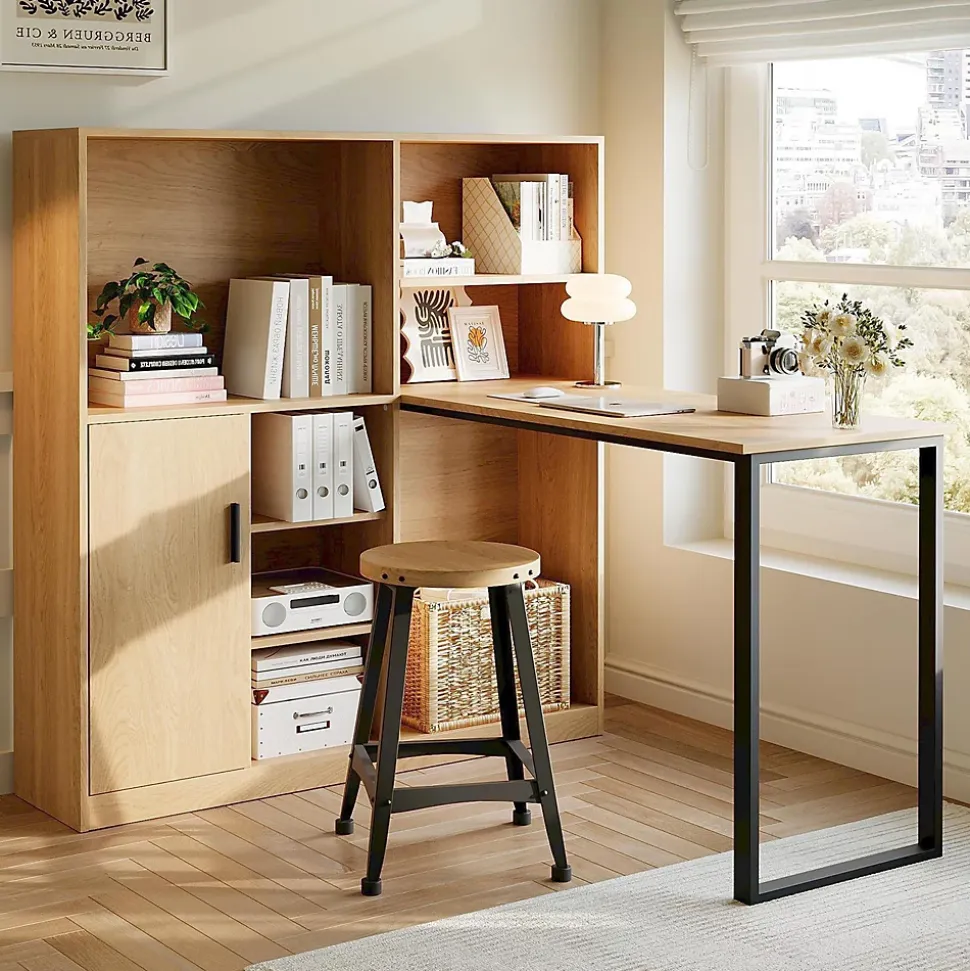 Bureau avec Étagères - Bureau Ordinateur avec Rangement Latéral - MDF Bois Naturel, 120x50x120 cm
