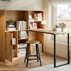 Bureau avec Étagères - Bureau Ordinateur avec Rangement Latéral - MDF Bois Naturel, 120x50x120 cm