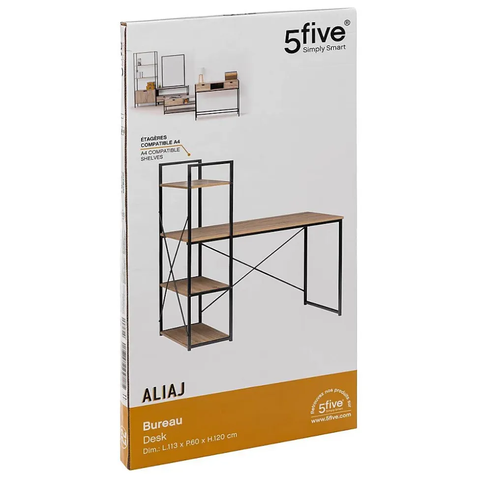 Bureau avec étagères Aliaj effet chêne naturel - Noir- 5five