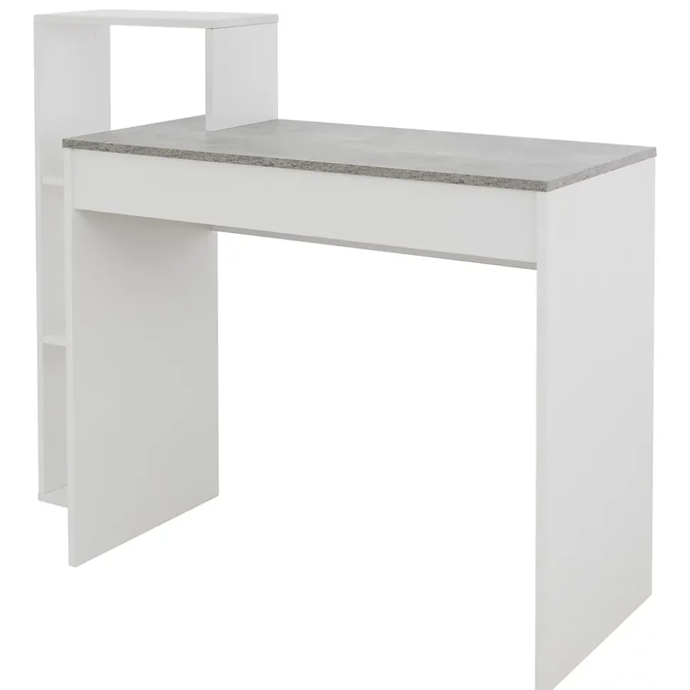 Bureau avec étagères bureau PC blanc avec plateau gris système 2en1 moderne