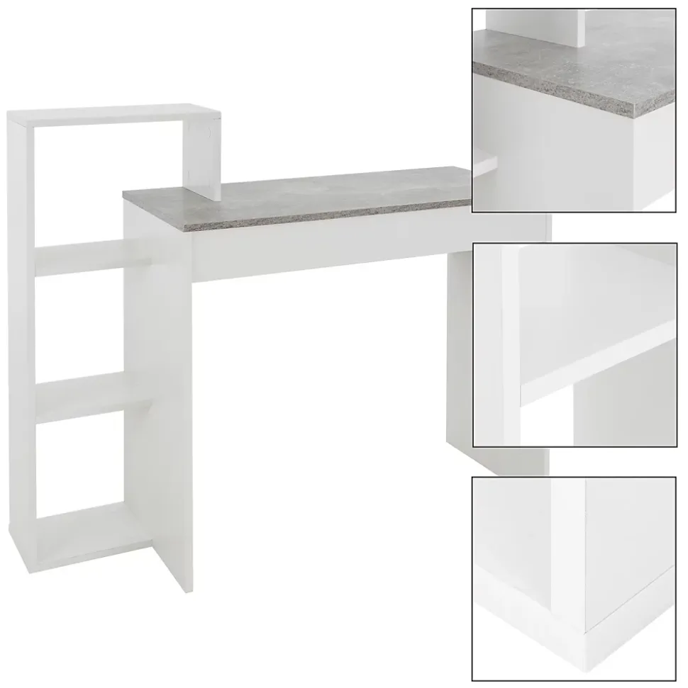 Bureau avec étagères bureau PC blanc avec plateau gris système 2en1 moderne