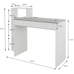 Bureau avec étagères bureau PC blanc avec plateau gris système 2en1 moderne