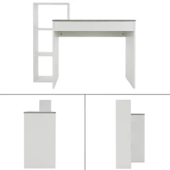 Bureau avec étagères bureau PC blanc avec plateau gris système 2en1 moderne