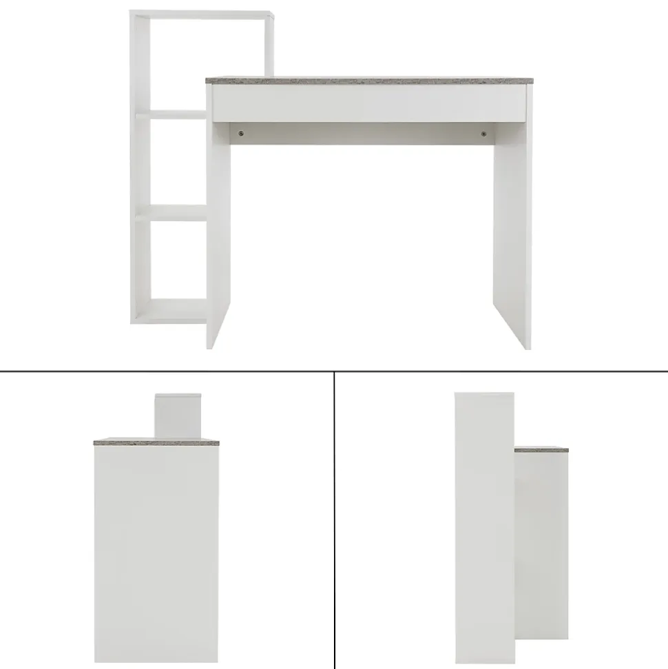 Bureau avec étagères bureau PC blanc avec plateau gris système 2en1 moderne