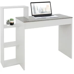 Bureau avec étagères bureau PC blanc avec plateau gris système 2en1 moderne