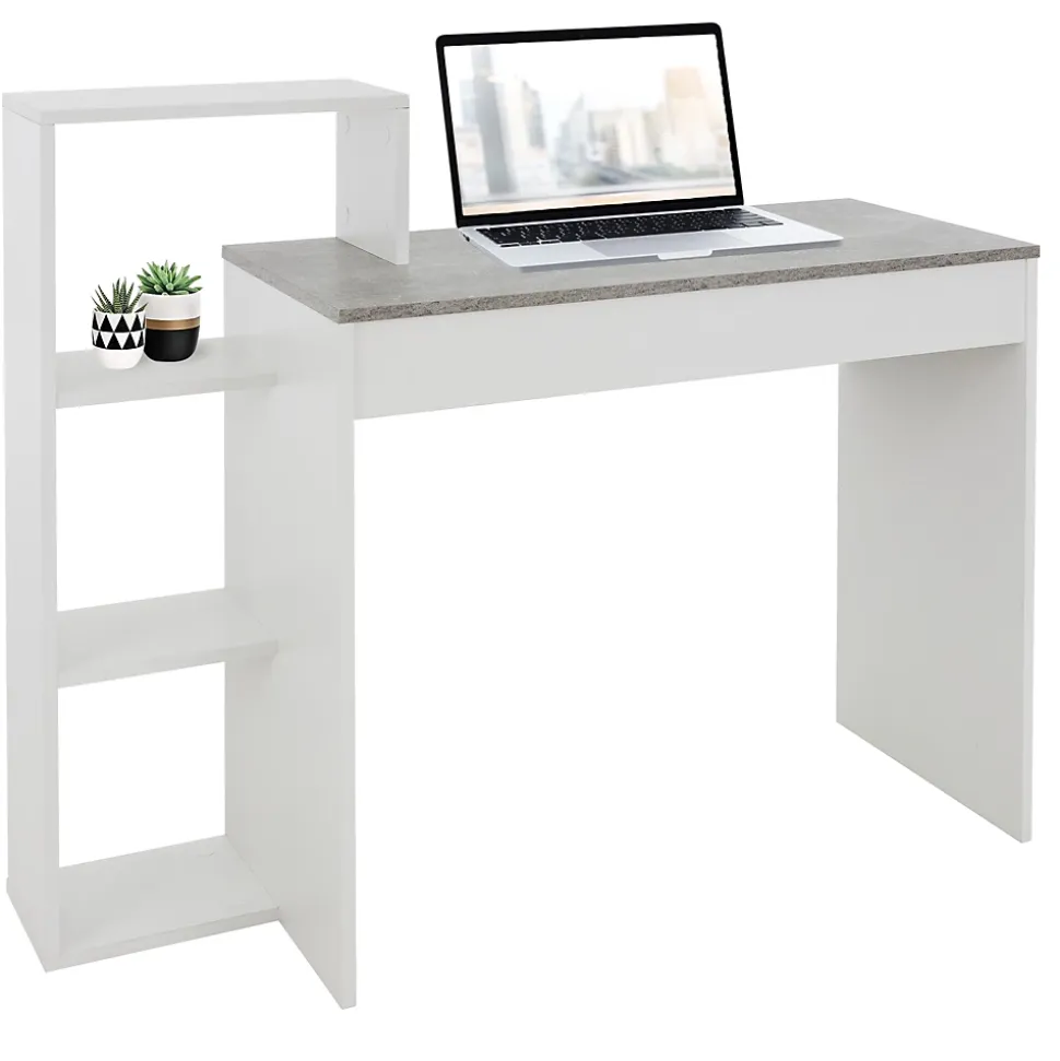 Bureau avec étagères bureau PC blanc avec plateau gris système 2en1 moderne