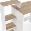 Bureau avec étagères modulables latérales LILIAN bois façon hêtre et blanc
