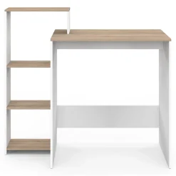 Bureau avec étagères modulables latérales LILIAN bois façon hêtre et blanc