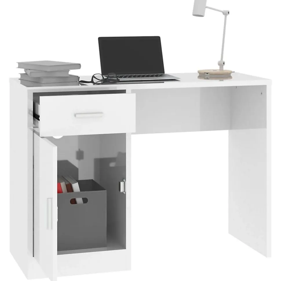 Bureau avec tiroir et armoire Blanc brillant 100x40x73 cm vidaXL