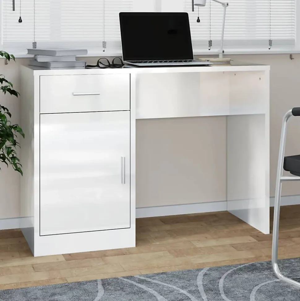 Bureau avec tiroir et armoire Blanc brillant 100x40x73 cm vidaXL