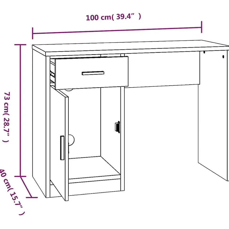 Bureau avec tiroir et armoire Blanc brillant 100x40x73 cm vidaXL