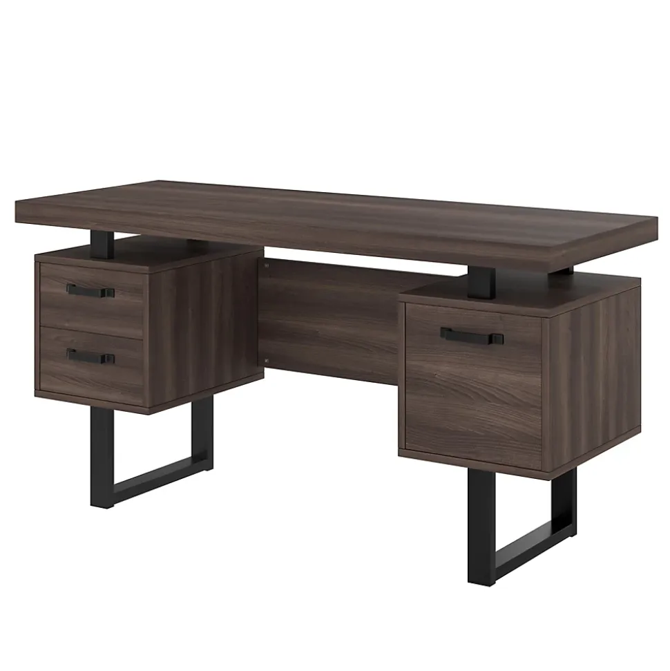 Bureau avec Tiroir pour Dossiers, Plateau Anti-Éclaboussures et Tablette Latérale, MDF+Métal, 135x54x76 cm, Brun