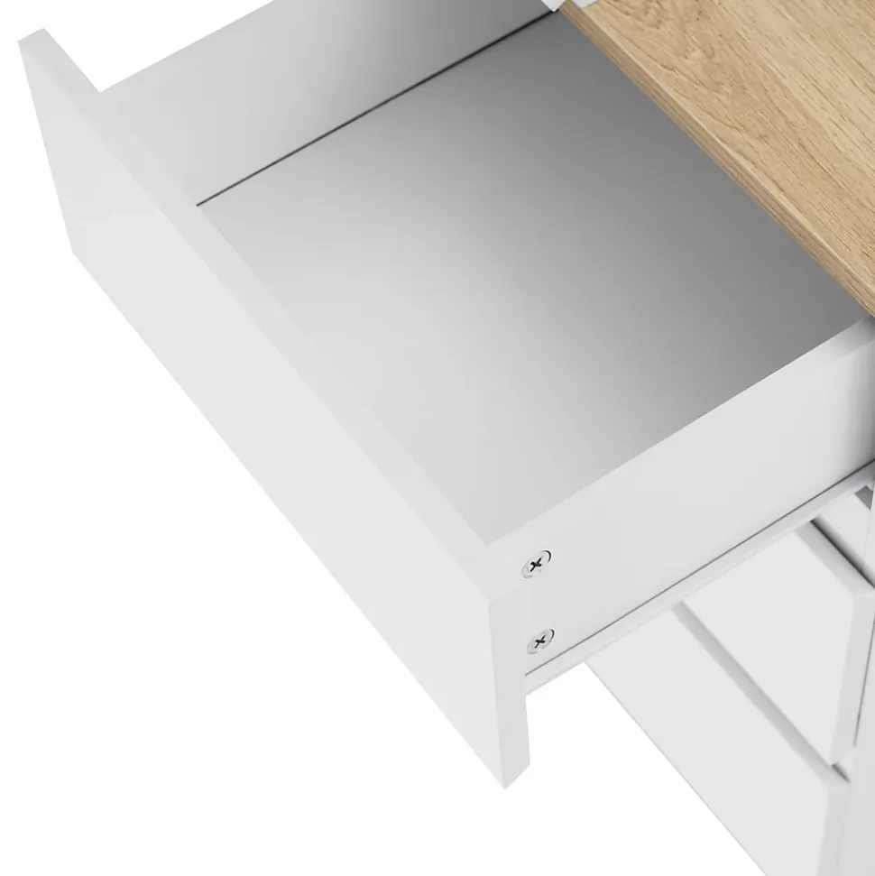 Bureau avec Tiroirs - Bureau avec Coiffeuse et Rangements, Bois, Blanc et Bois Clair - 125x38,9x76 cm