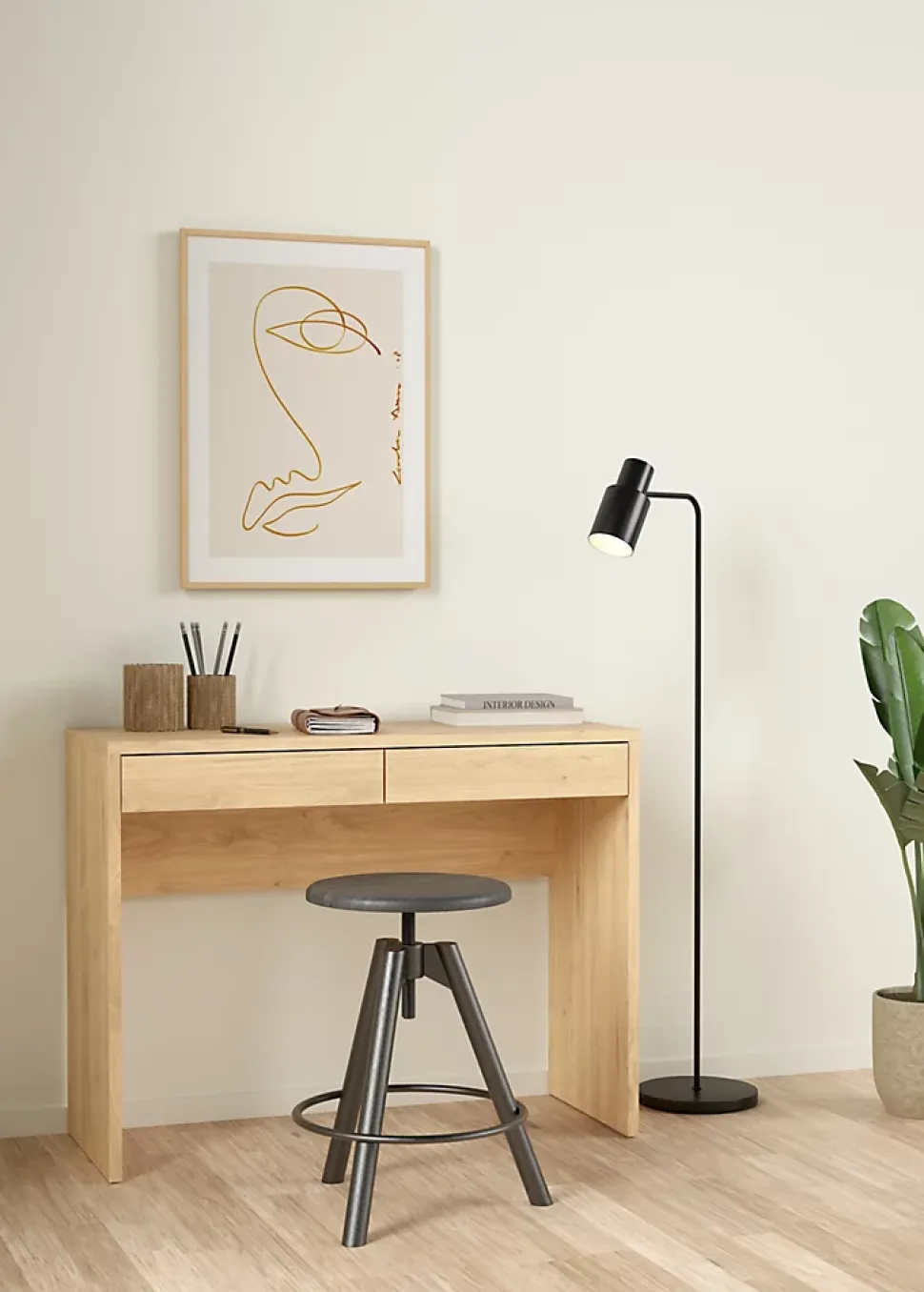 Bureau avec tiroirs effet chêne l. 100,1 cm