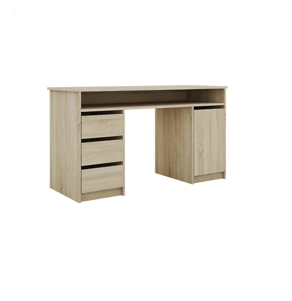 Bureau avec tiroirs et porte effet chêne l. 138 x H. 75 x P. 50 cm Szynaka Meble Elise